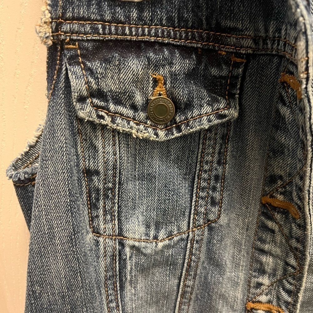 American Eagle Denim Vest Small Patchwork Button … - image 6